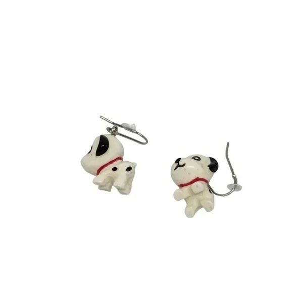 Tiny Dalmatian Dog Dangle Earrings - Picture 2 of 5